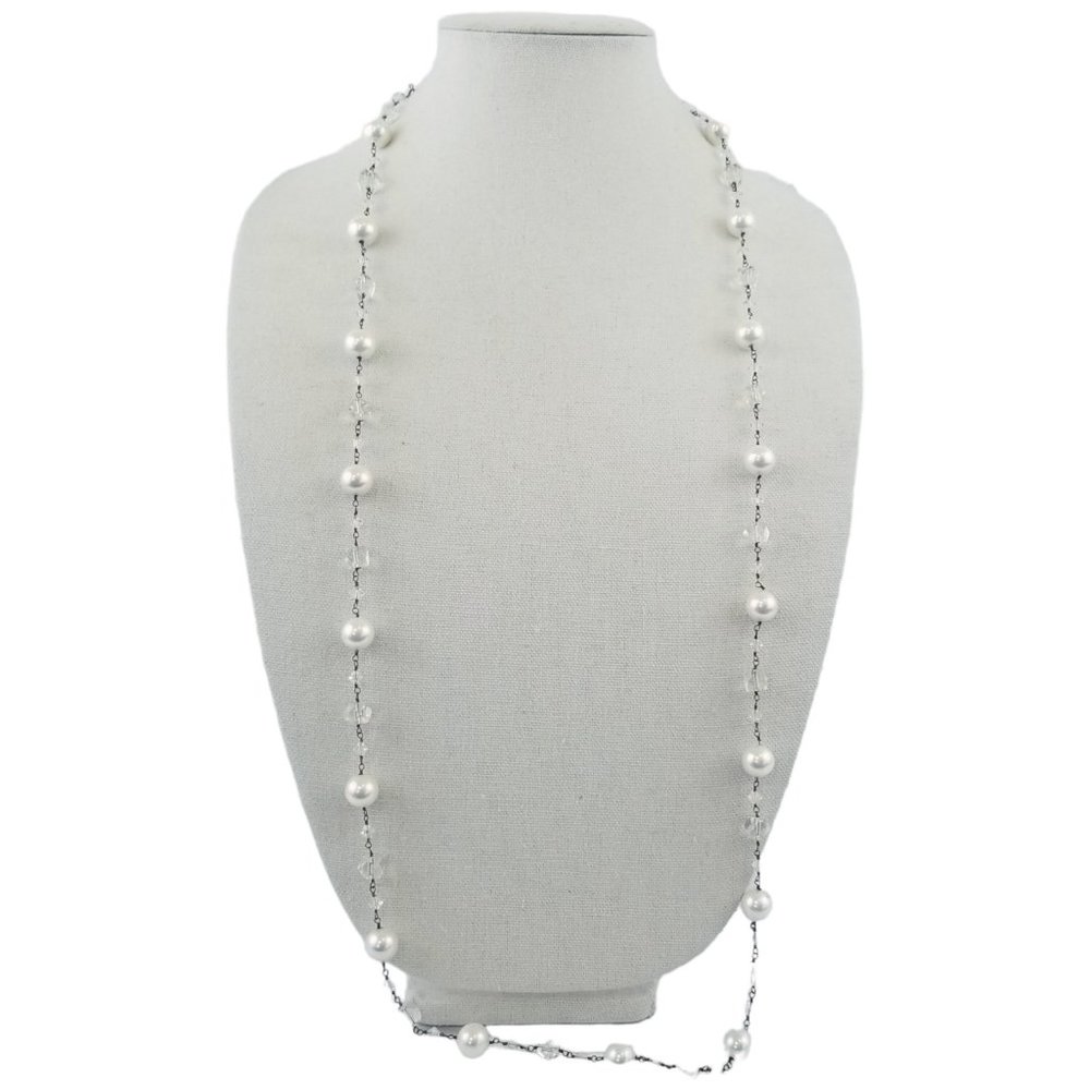 Long 925 Sterling Silver Station Beaded Necklace 44" Sparkly Faceted Y12